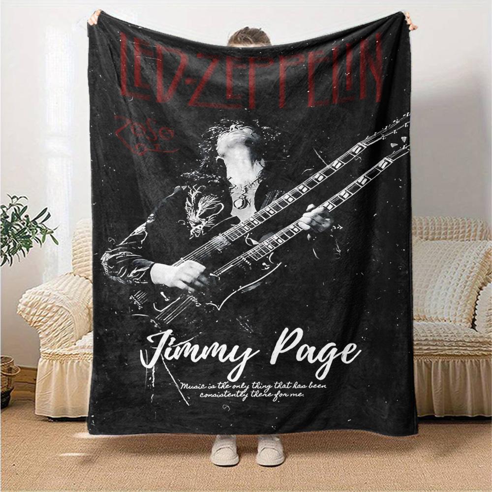 1 szt. Led Zeppelin Jimmy Page Miękki flanelowy koc całoroczny do domu, biura, na zewnątrzTrwały komfort 100588