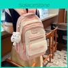Kmgdmbg Letter Print Nylon School Backpack With Color Block Design And Air Cushion Straps For Students And Travelers