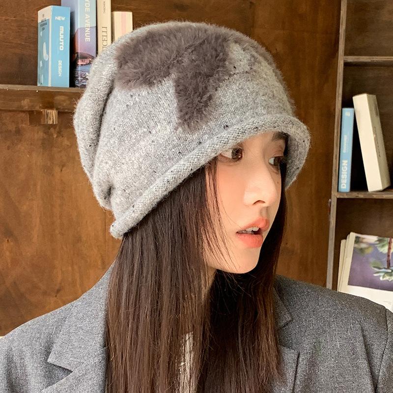 Cute Bow Knitted Wool Hat Autumn and Winter Hat Women's Warm Cold Hat
