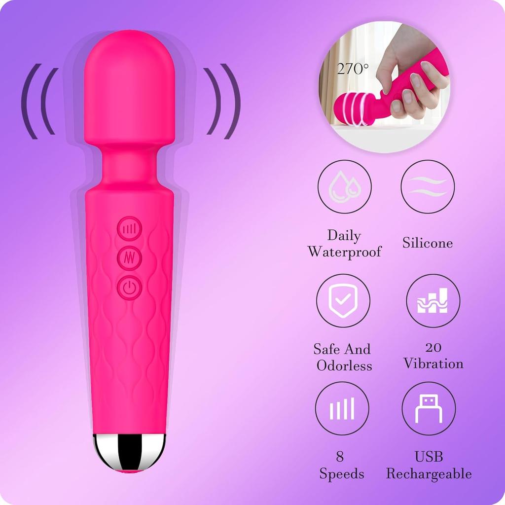 Vibrator Wand,Adult Sex toy Wand, G Spot Dildo, Clit Vibrator, Sex Vibrators,Clitoris Stimulation,with 8 Speeds & 20 Patterns, Quiet,Fully Waterproof
