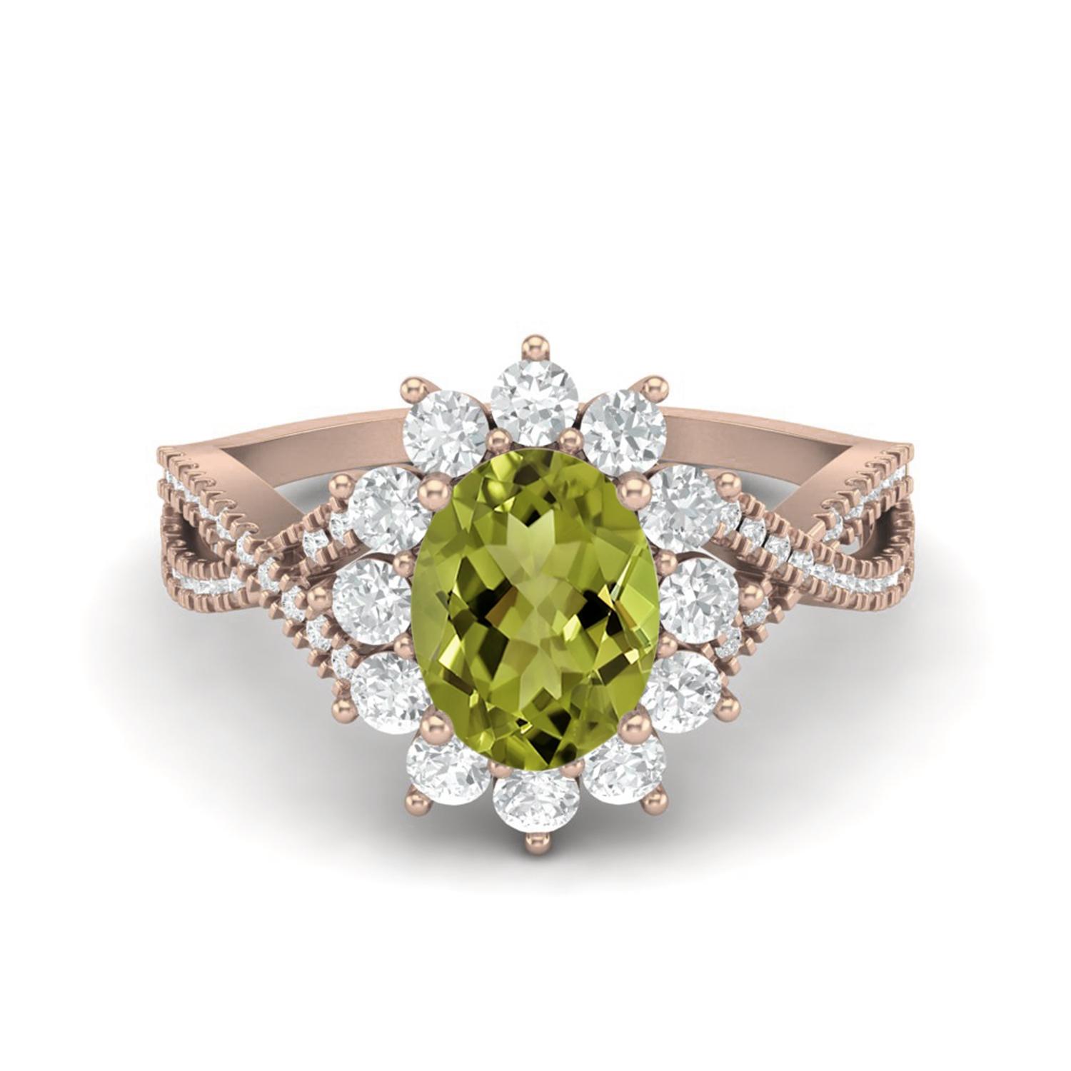 Princess Diana 8X6mm Oval Peridot 925 Sterling Silver Rose Vermeil Solitaire Women Wedding Ring 5 ярко-розовый