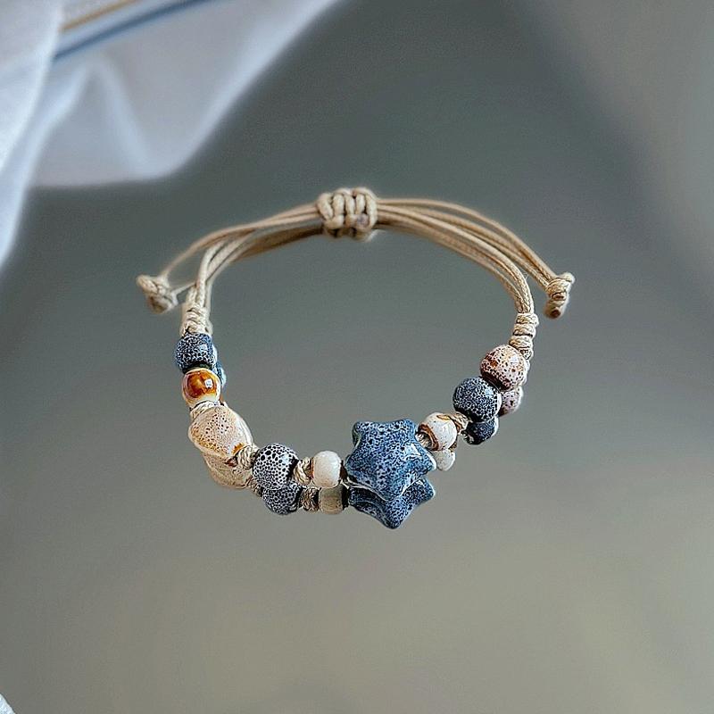 Handgemachtes Keramikarmband im Boho-Stil mit Sternmotiv für Frauen und Mädchen, einzigartiges verstellbares Armband im Ethno-Stil, Schmuck, Accessoires, Geschenke