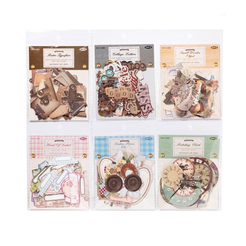 MòMòBái Retro Kraft Paper Stickers: Handmade Decorative Collage in 6 Styles
