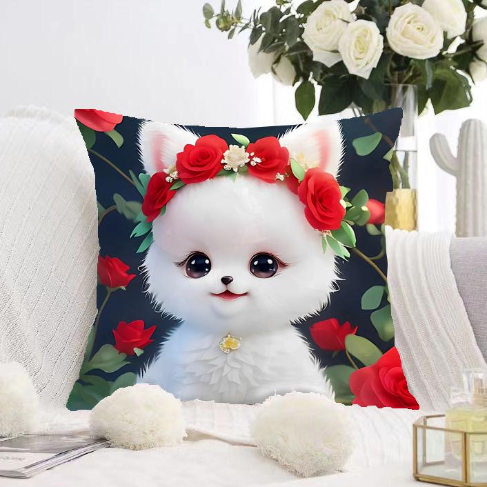 White Cat and Dog Pillowcase Dormitory Decoration Office Living Room Sofa Home Pillowcase