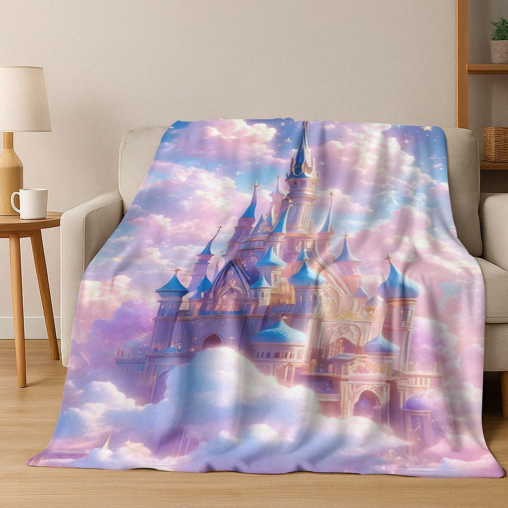 Enchanted Fairytale Princess Castle Gothic Castle Cartoon Flannel Blanket,Cozy Soft Throw Blanket for Home Bedroom Bed Sofa Kids