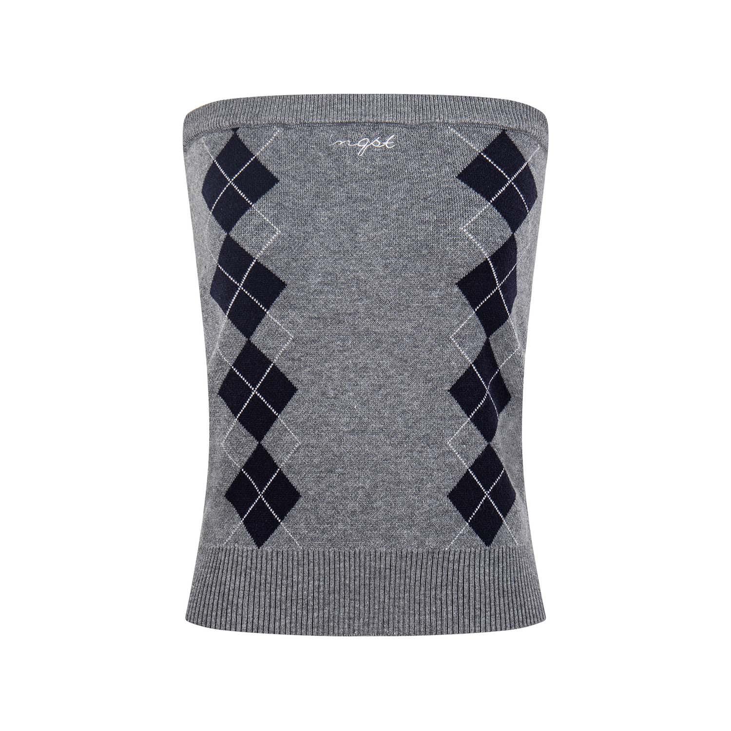 

French Retro Color Block Diamond Knit Vest Bandeau - Women s Summer Slim Fit Top Medium серый