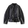 2026 summer new European and American cross-border women's clothing street fashion lapel imitation leather belt jacket w021 83053