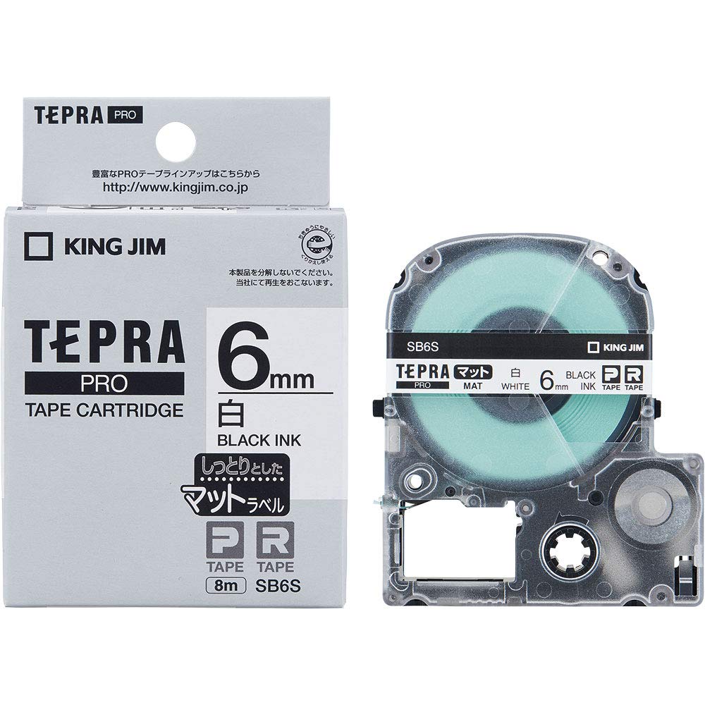 

King Jim Genuine Tepra PRO Tape Matte 8m SB6S Cartridge, Label, 6mm, White/Black Text, білий