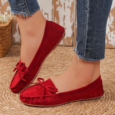 Mocassins pour femmes de style vintage, couleur unie, plats à enfiler avec nœud, chaussures décontractées à la mode
