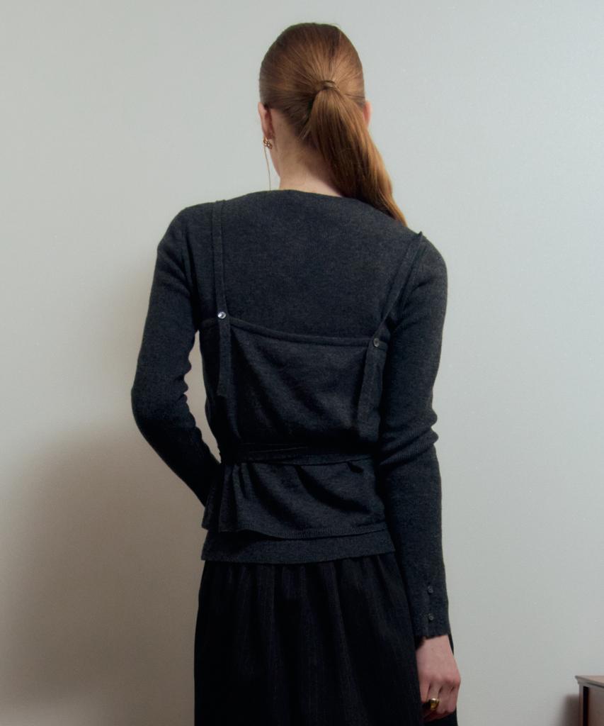 Leumeme Veloute Layered Cardigan Charcoal