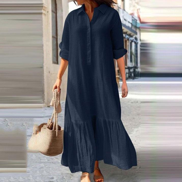 Abito Estivo in Cotone Lino da Donna Nero Ampio Maniche Lunghe Abiti Camicia Estivi Casual Oversize Eleganti Abbigliamento Signore