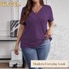 Women's Fashion Casual Solid Color Print Short Sleeve V Neck Blouses & Shirts
