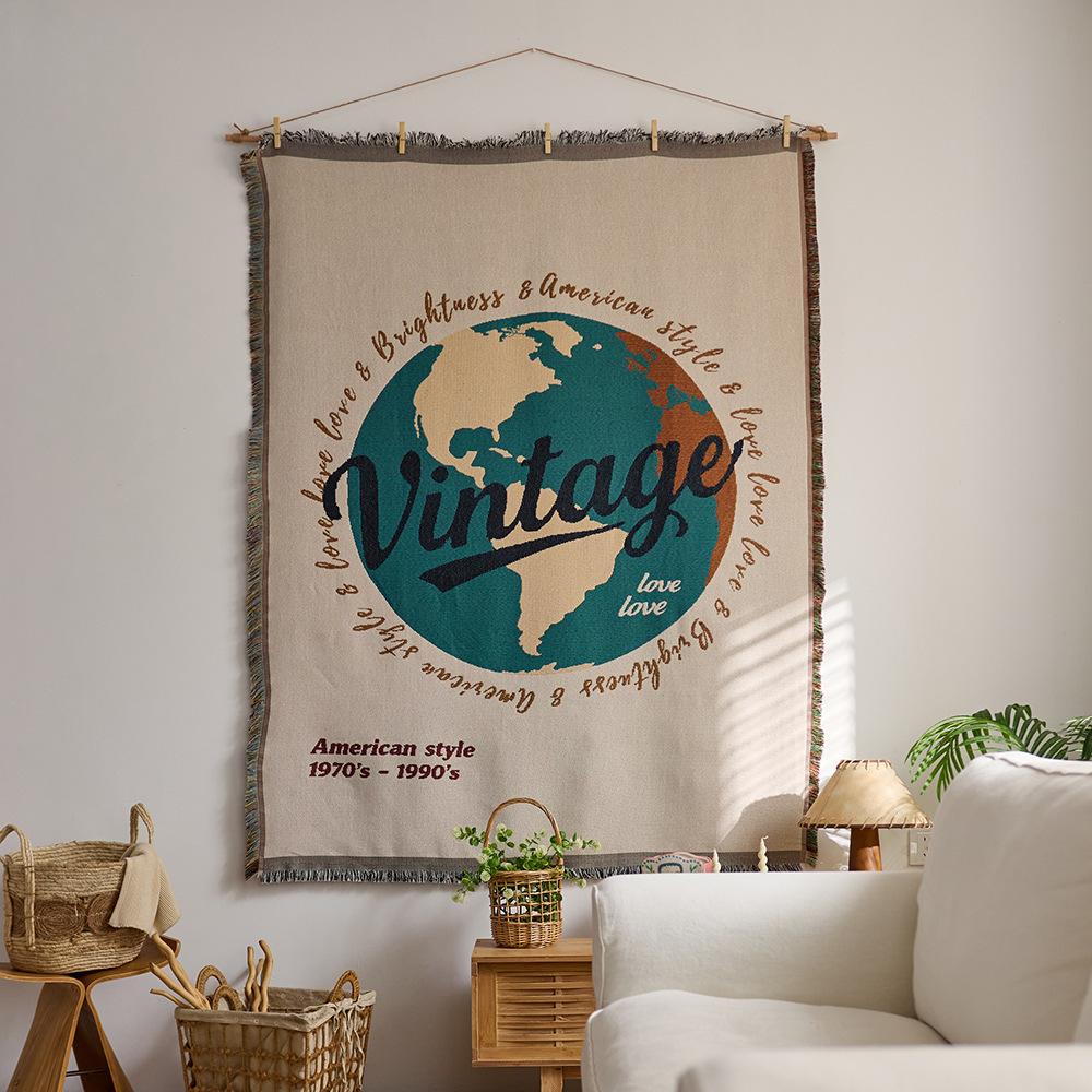 Retro Star and Moon Cloud Scene Hanging Cloth Art Style Fabric Hanging Painting Homestay Wall Decoration Background Cloth Cotton Yarn Fringed Tapestry
