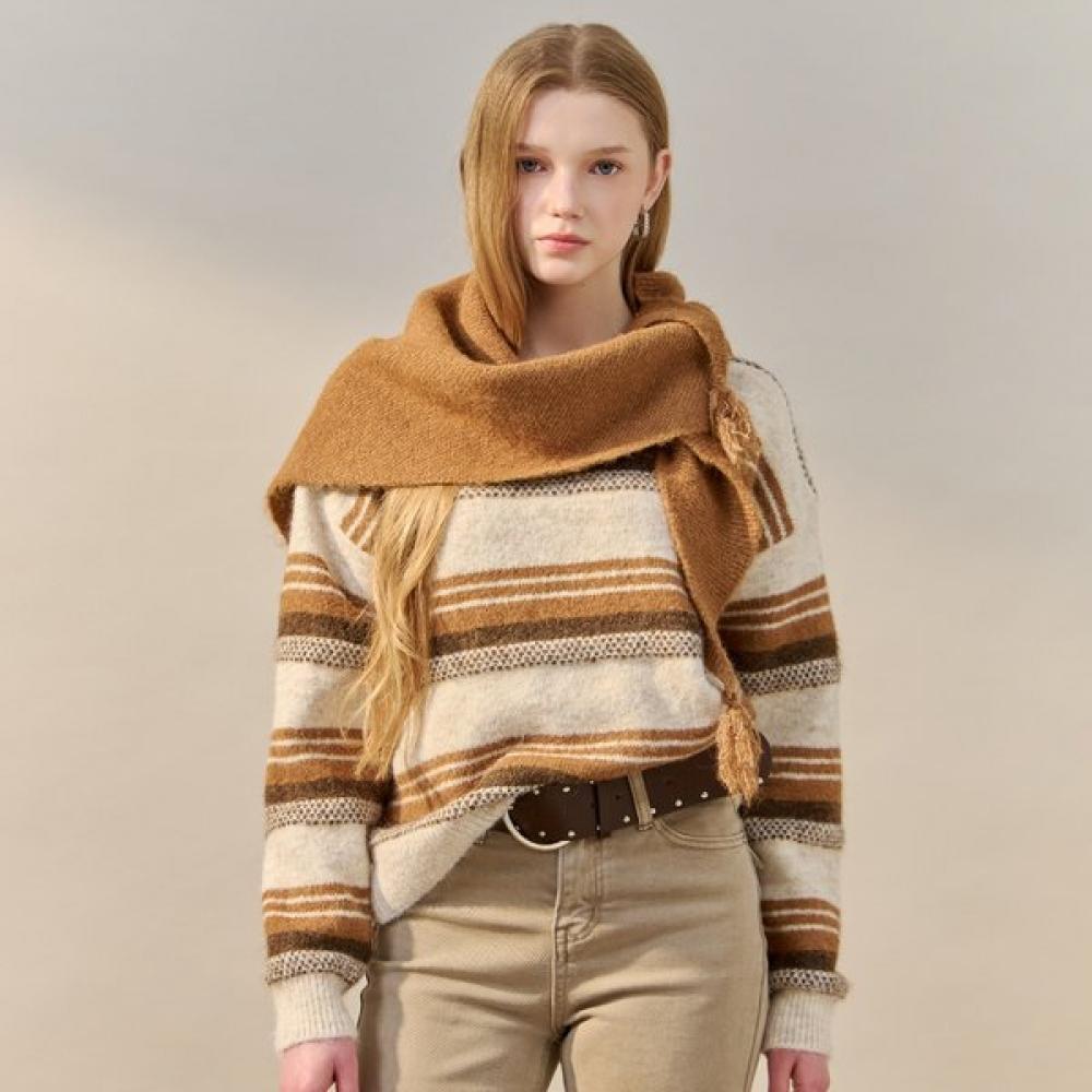 

Maxza Vintage Melange Stripe Shawl Set Knit Zf01qk003na Camel/FREE