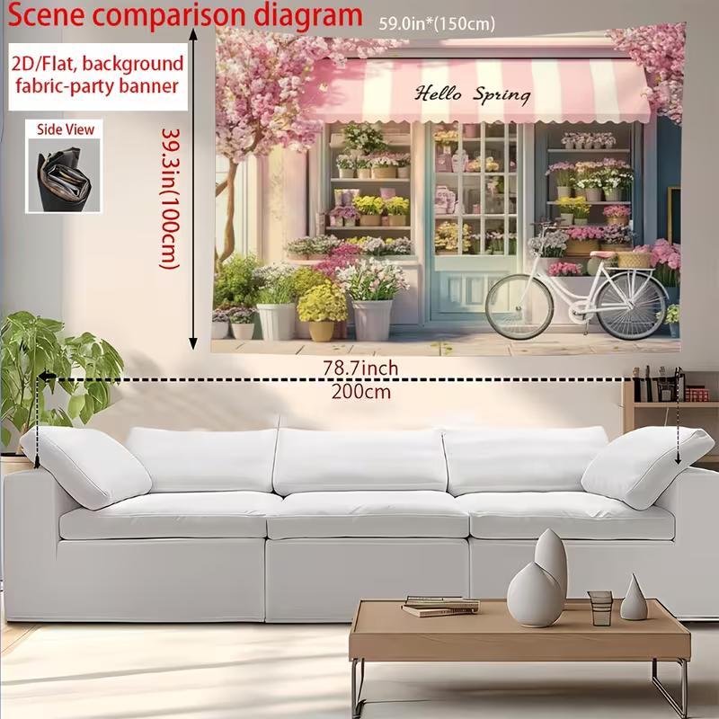 2D Spring Flower Shop Backdrop with Cherry Blossoms Banner