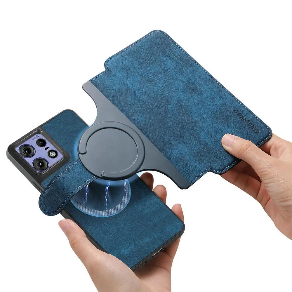 

Кожаный чехол-книжка для Magsafe для Motorola Edge 60 Pro Fusion 50 Ultra G05 G15 G75 G85, съемный магнитный кошелек-картхолдер Motorola Edge 60 Pro синий