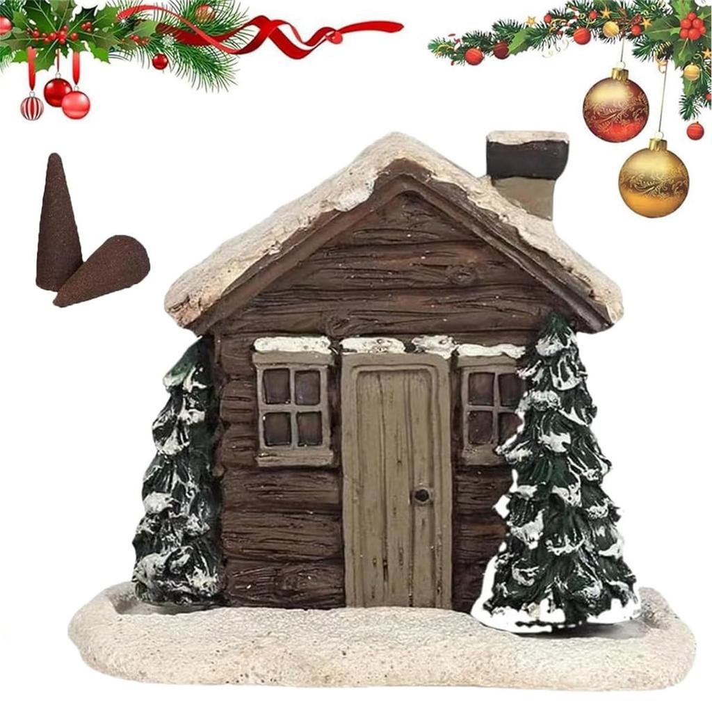 Christmas Cabin Incense Holder Burner Christmas Village Snow House Incense Burner Decor for Home Kitchen Office Decor