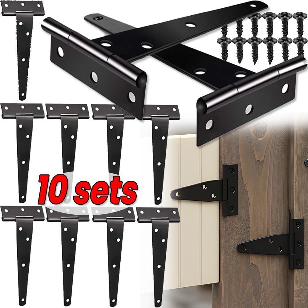 3/4/6 Inch Black T-Strap Hinges Rustic Gate Strap Hinge Rustproof Gate Door Black Hinges for Windows, Fence and Barn Gates