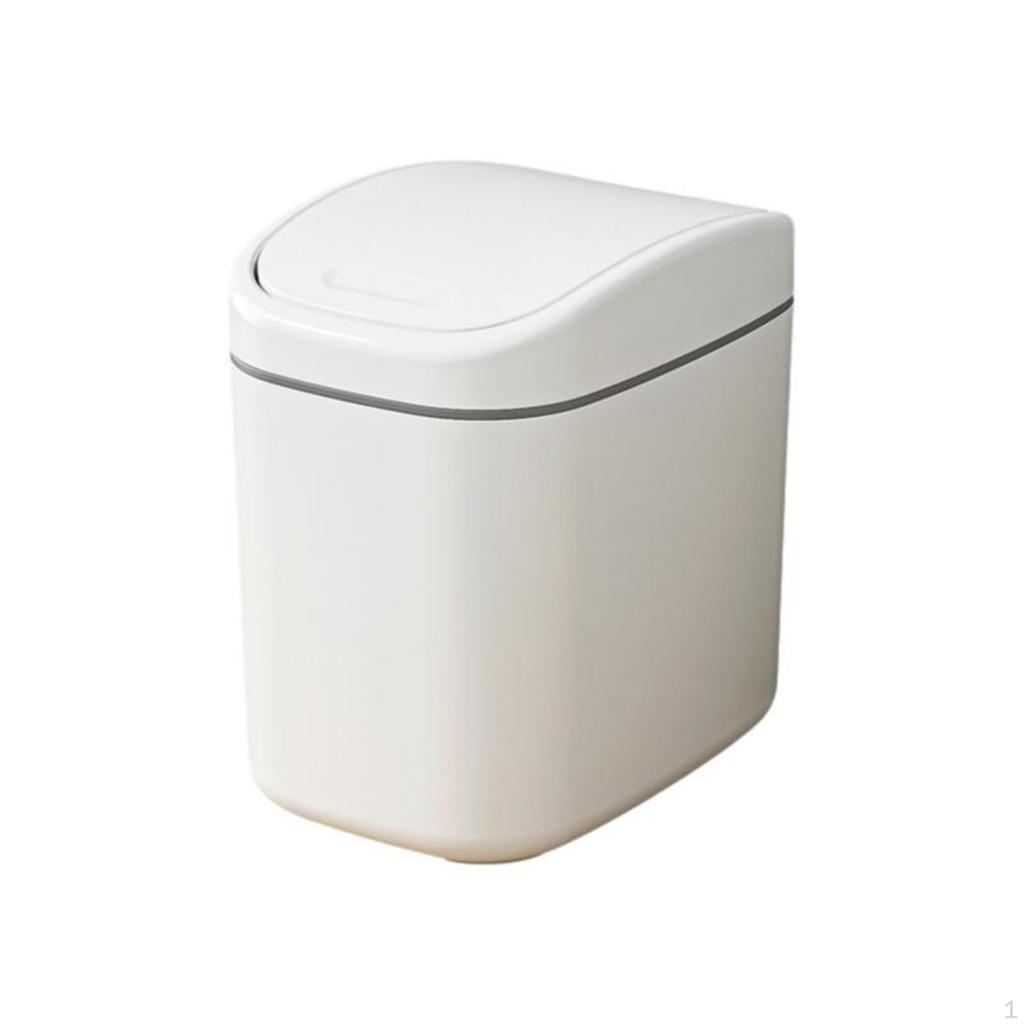 Mini Desktop Trash Can, Hinged Lid, Small Wastebasket, Home Office Snow White