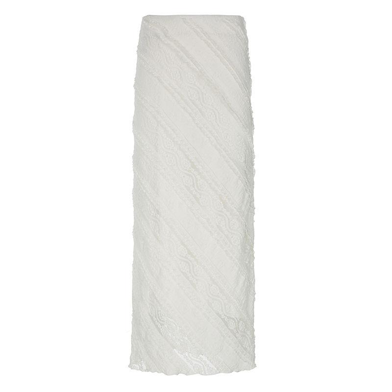 

French Ins Style Textured Jacquard Fabric Lace Midi Skirt Elegant Socialite Casual Versatile Bodycon Skirt one size белый