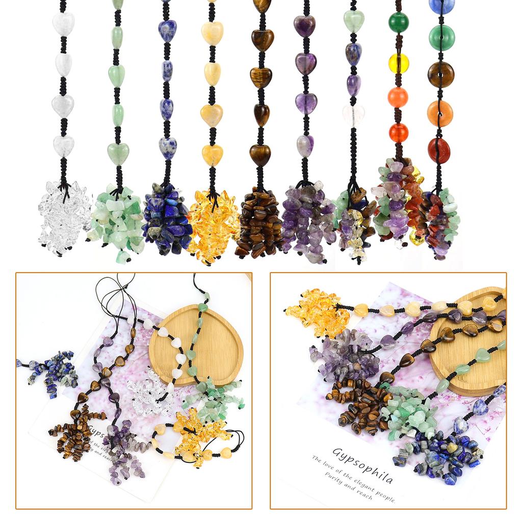 Car Crystal Pendant Natural Quartz Stone Rearview Mirror Ornaments Seven Chakra Heart-shaped Hanging Styling Accessories