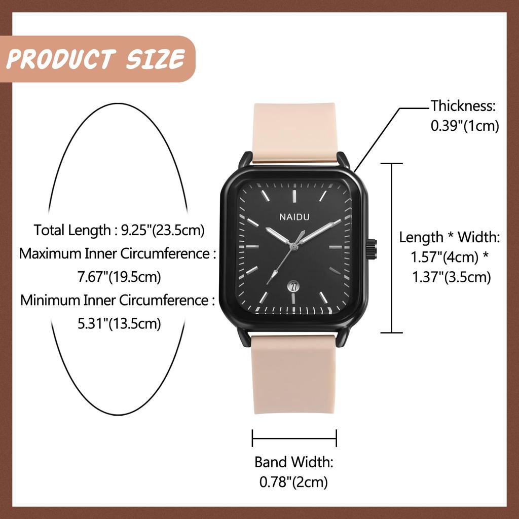 Square Silicone Watch with Analog Quartz Watch with Rubber Casual and Stylish Fashion Accessory for Men and Women Perfect for or As a Boyfriend Gift