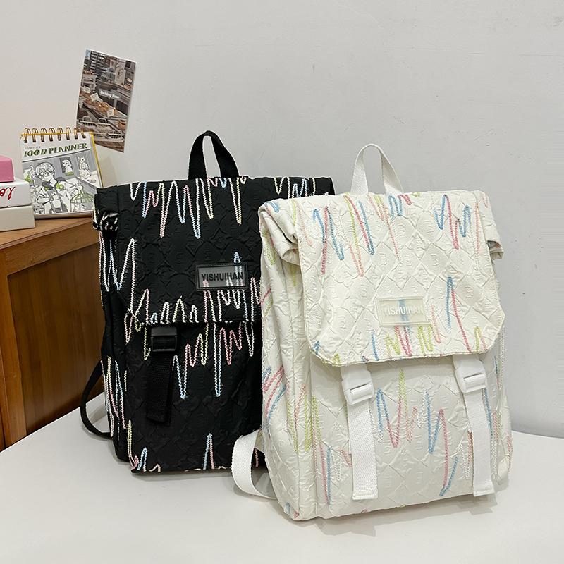 Embroidery Bag Women's Shoulder Bag Large Capacity College Style Backpack Student Schoolbag