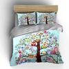 Buntes Eulenbaum Dekorationsset Weiche Bequeme Bettbezug Bettwäscheset Enthalten 1*Bettbezug & 2*Kissenbezüge, Geschenk