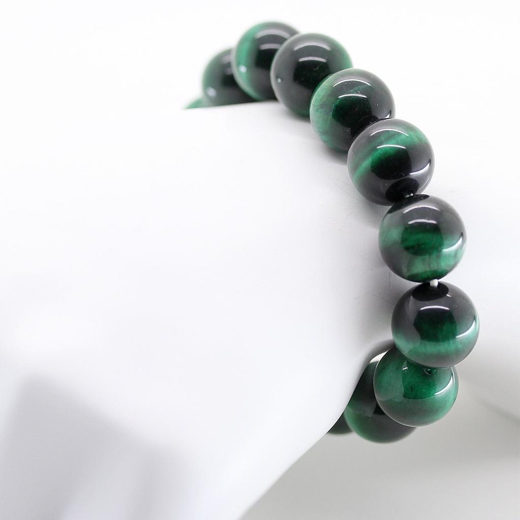 Green Tiger Eye 14mm Prayer Beads Bracelet Natural Stone Power Stone Money Luck Work Luck Financial Luck [Sekki] [b314]