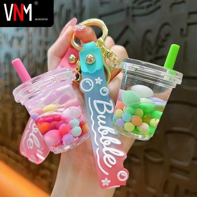 Exquisite Cute Jelly Bean Milk Tea Keychain: Quicksand Liquid Pendant Bag Accessory Gift
