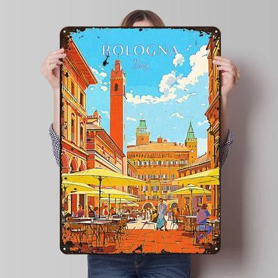 Italia Bologna Viaggio Segno di Metallo Poster Paesaggio Decorazioni per la Casa Targhe Personalizzate in Latta per Decorazione Artistica da Parete Arte dei Murales