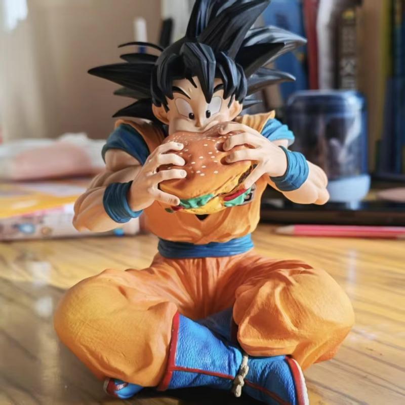 In Stock Wukong Vegeta Gnawing On Hamburgers Figure Fun Sitting Posture Wacky Anime Model Collection Desktop Ornament Toy Gift