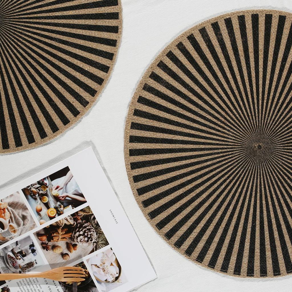 Eco-friendly round Japanese minimalist wind fringed placemat table mat coaster natural color jute modern minimalist