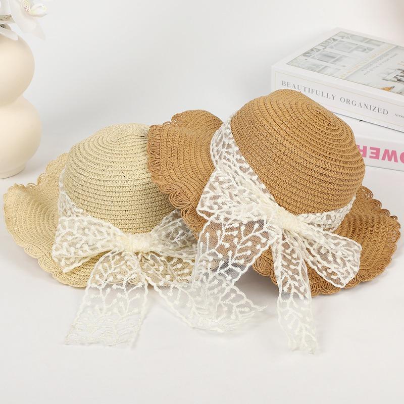 New Lace Ribbon Straw Hat Women's Summer Sunscreen Sun Hat Seaside Shade Idyllic Hat