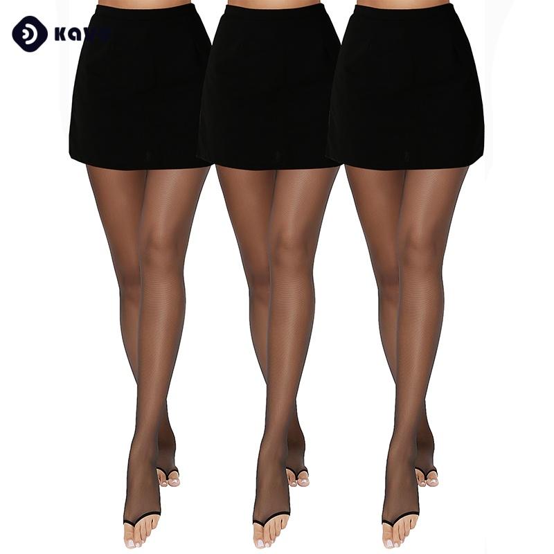 Kave 3 Paar Zehenfreie Strumpfhosen für Damen Sommer Ultra Dünn 10D Zehenoffen Kontrollbund Streetwear Strumpf 2XL 76-80kg