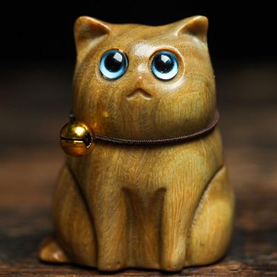 Mini Niedliche Glocke Kleine Katze Figur Ornament Kreativ Büro Schreibtisch Heim Dekoration Liebenswert Holzkatze Abschlussveranstaltung Souvenir