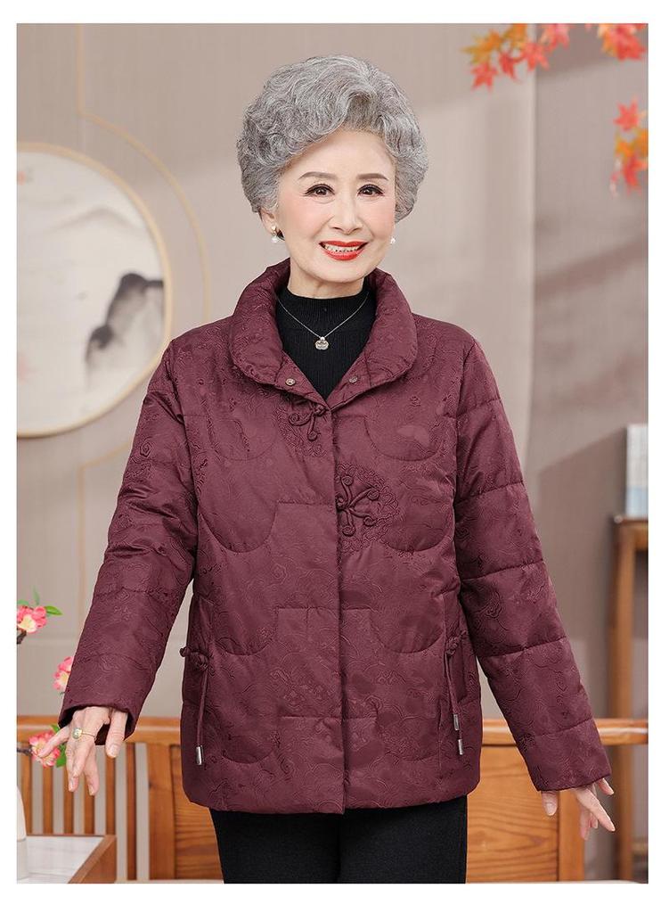 Mom's Winter White Duck Down Jacket - Warm, Stylish Chinese National Style Coat for Middle-aged & Elderly Women