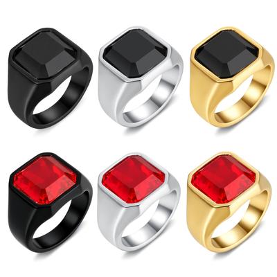 Ins Style Simple, Acier Titane Homme, Bague Pierre Précieuse Noire Brillante.