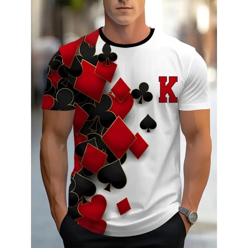 

Men s Casual Short-Sleeved T-Shirt, 3D Poker King Pattern Top, Comfortable T-Shirt, Streetwear, New Arrival S