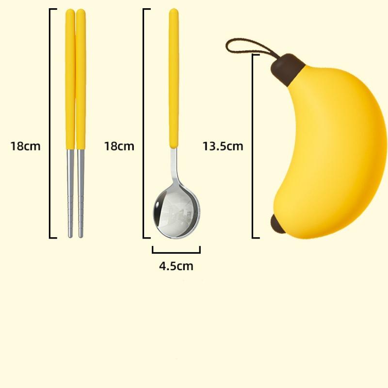 

304 Stainless Steel Chopsticks Spoon Sets Portable Cutlery With Cute Banana Storage Box Fold Tableware For School Office Camping жёлтый