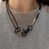 Metal Texture Leather Rope Necklace Korean Style Necklace Black Rope Necklace Female Necklace