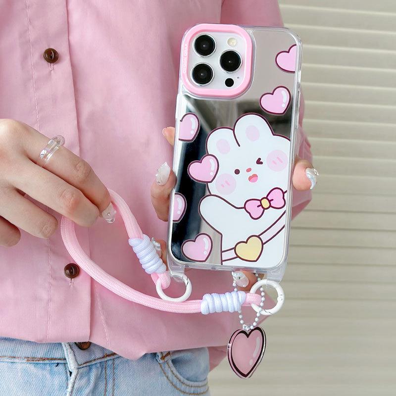 Zhitai Cartoon Mirror Case for iPhone 13, 14 Pro Max, 15 Pro with Lanyard
