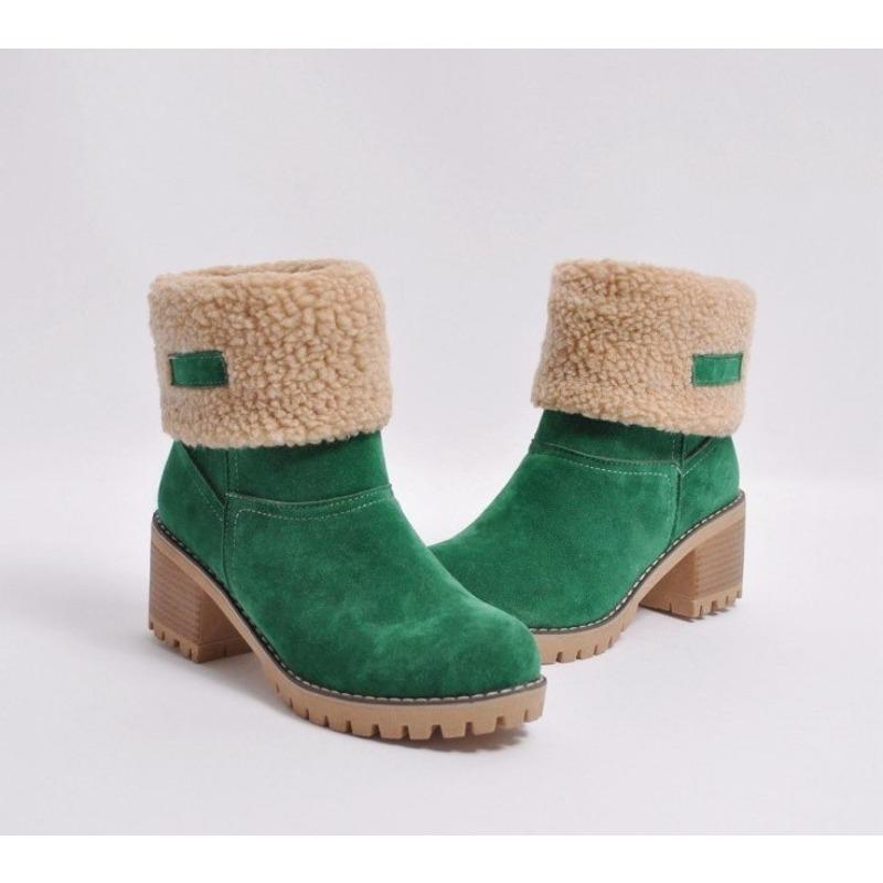 Large Size Velvet Thermal Short Boots Women's Autumn and Winter New Thick Heel Medium Heel Martin Boots Snow Boots