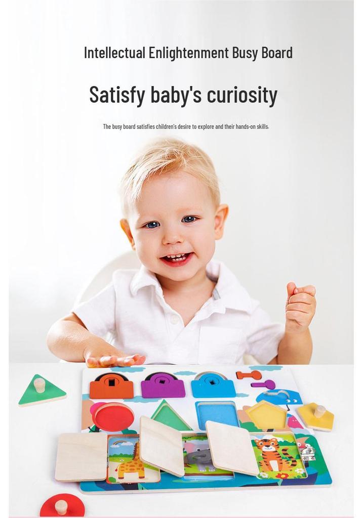 Montessori Busy Board: Early Education Toy for Shape, Color Recognition & Intelligence Training