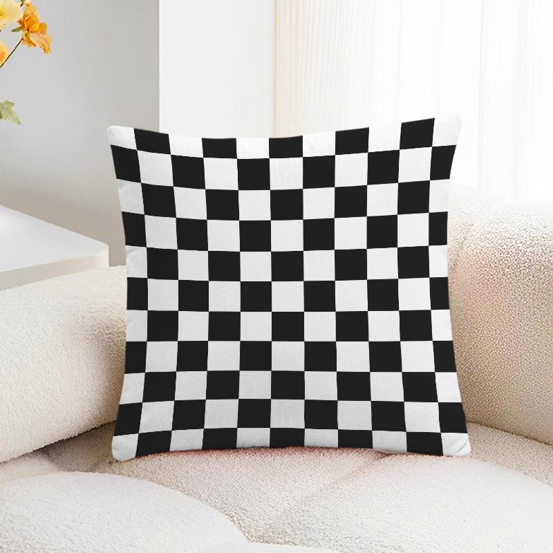 Black and White Plaid Print Decorative Pillowcase Bedroom Living Room Square Cushion Pillowcase