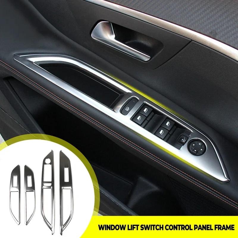 4pcs Stainless Steel Car Window Lift Switch Control Panel Frame Cover Trim for Peugeot 3008 GT 5008 GT 2017 2018 Car Accessories