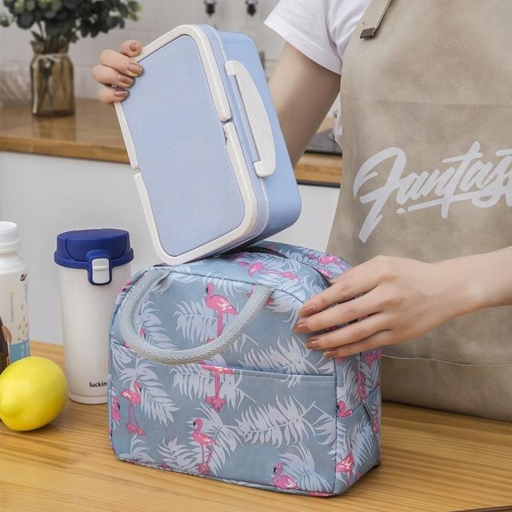Torebka Termiczna Lunch Box Piknik Izolowana Na Jedzenie Granatowa Jodełka