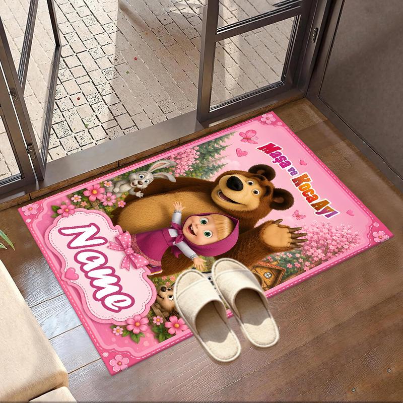 Custom Name Personalized Masha and The Bear Print Carpet, Versatile Home Decor Rug, for Playroom, Apartment, Balcony, Entryway, Hallway Gift