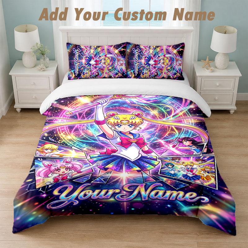 Pościel 1 poszewka na kołdrę 2 poszewki na poduszki Nadruk Sailor Moon Miękka pościel Dekoracja sypialni