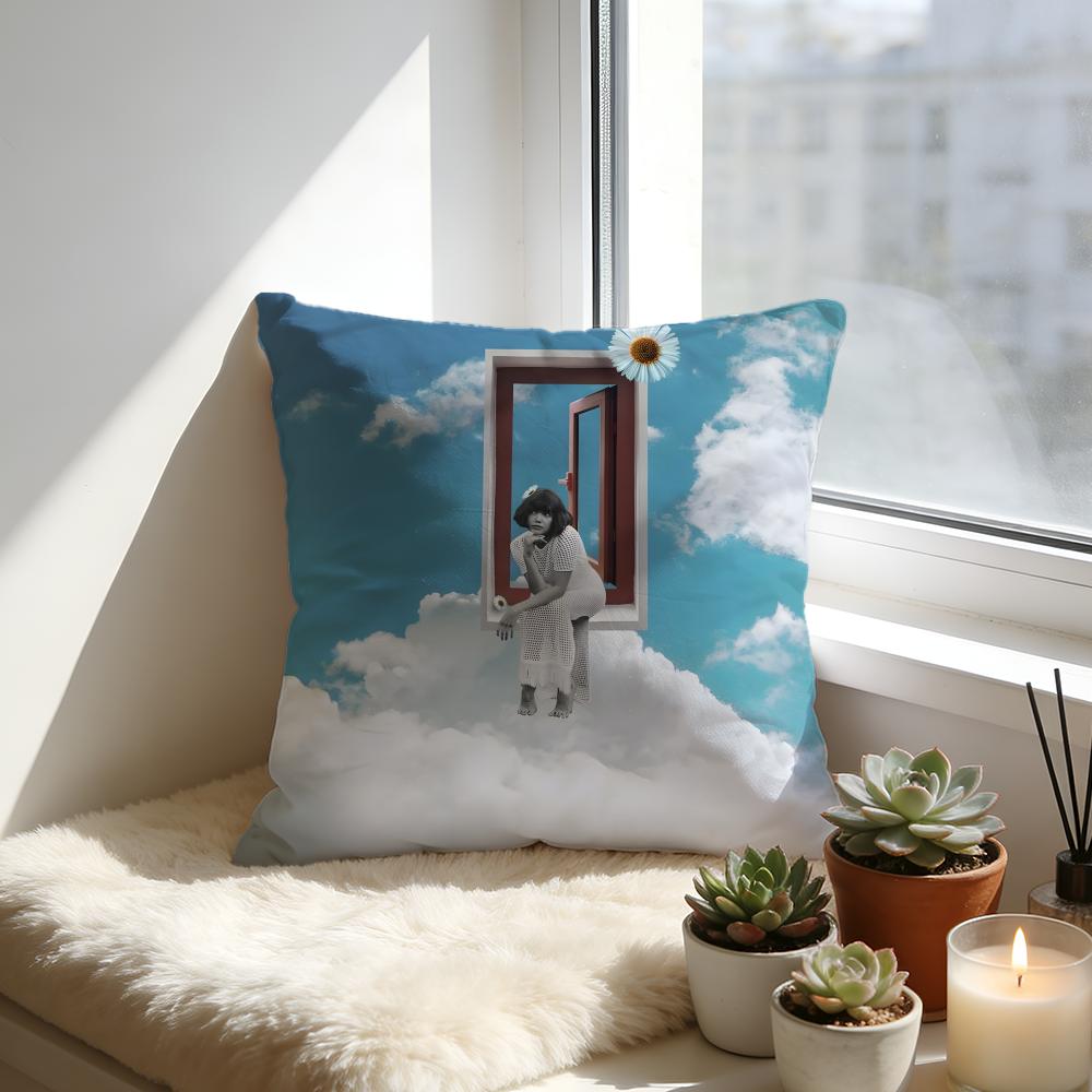 Travel Fantasy Heavenly Palace Theme Poster Cushion Cover Cozy Velvet Throw PillowSoft Warm Cushion For Sofa Bed